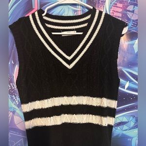 Womens knit vest black and white stripes